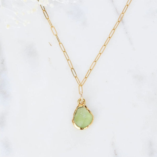 Raw Peridot Necklace Birthstone Leo Delicate Gemstone • 24k