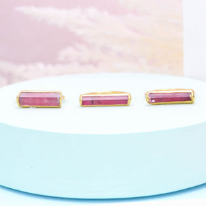 Raw Pink Tourmaline Bar Ring Gemstone Jewelry Rough Crystal