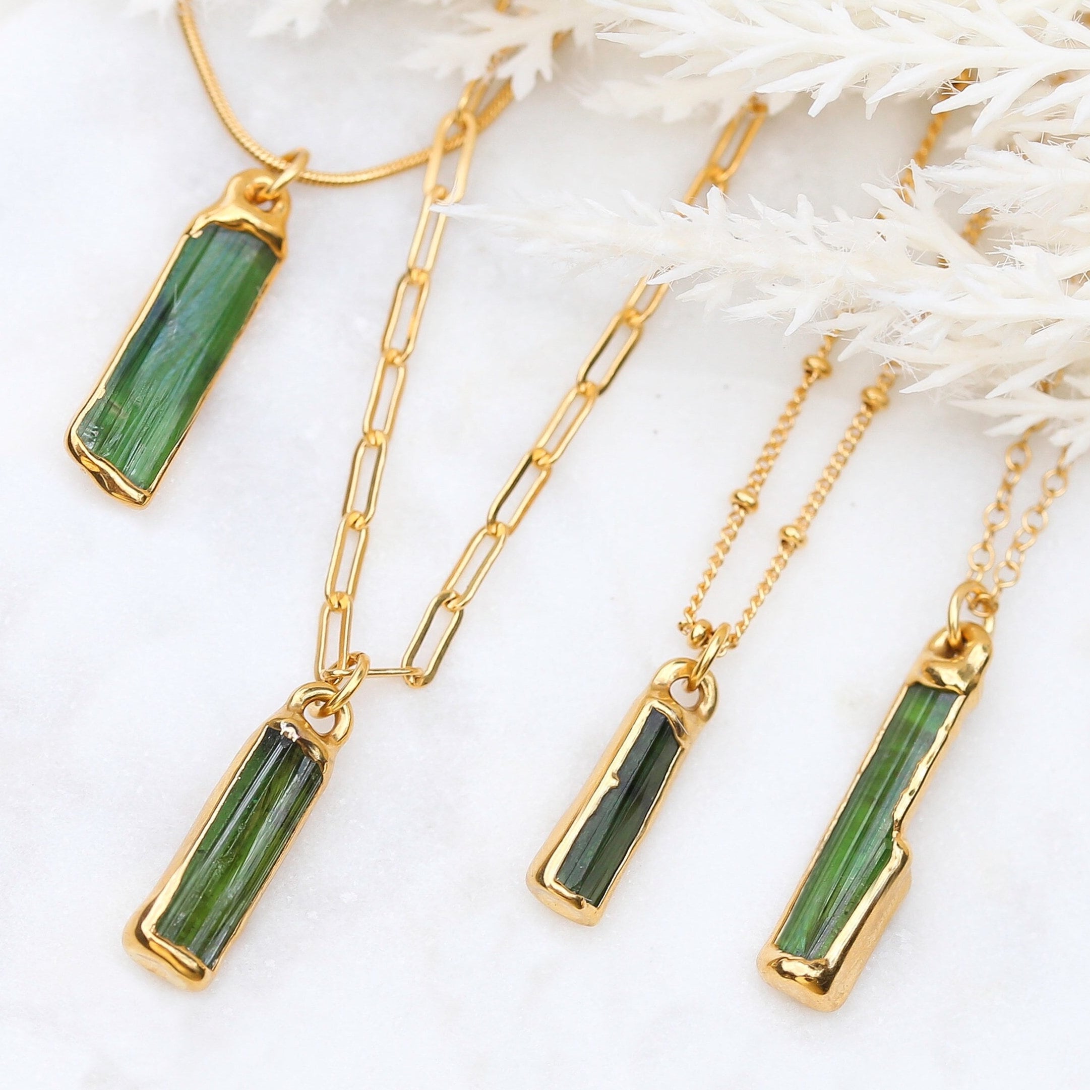 Ringcrush Raw Green Tourmaline Necklace, 24k gold