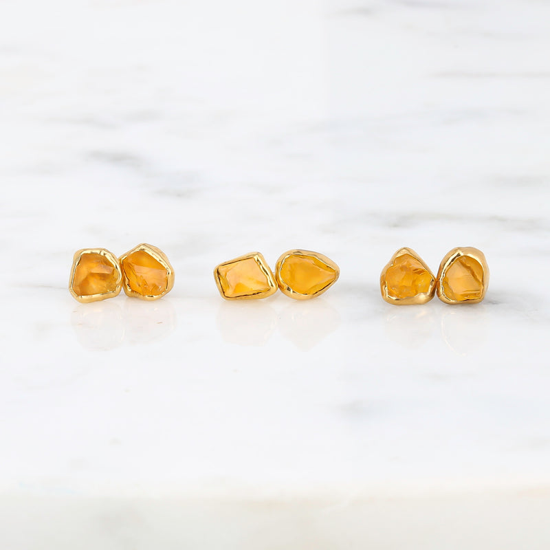 Mini Raw Citrine Stud Earrings on a white background (5 of 17)