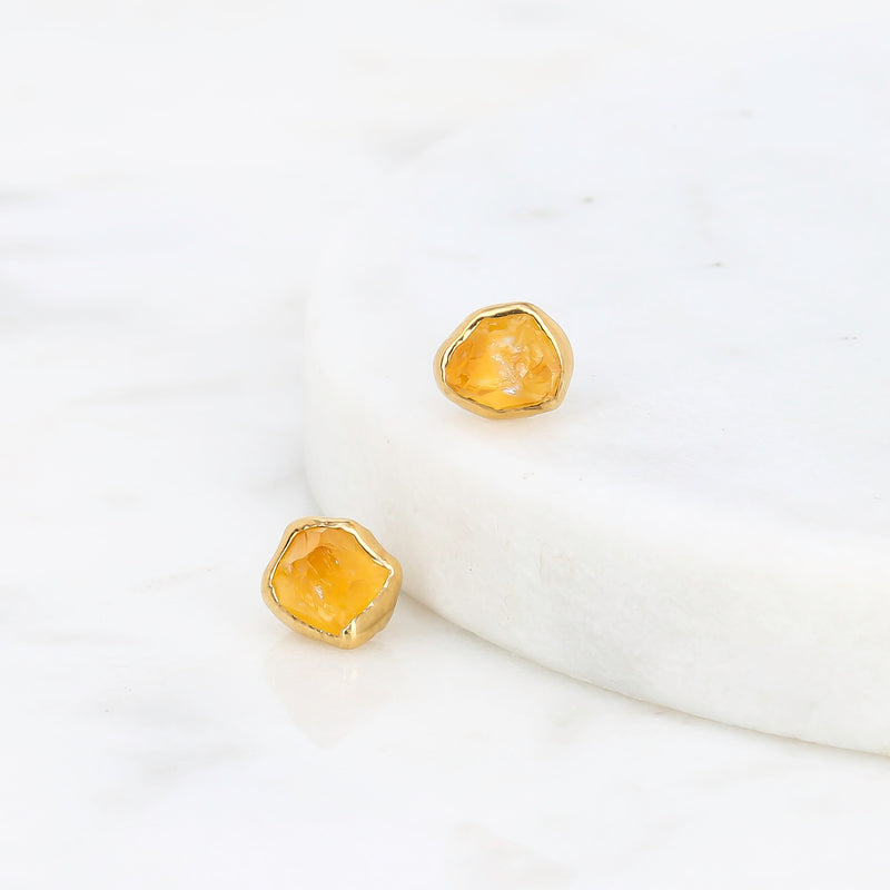 Mini Raw Citrine Stud Earrings on a white background (9 of 17)