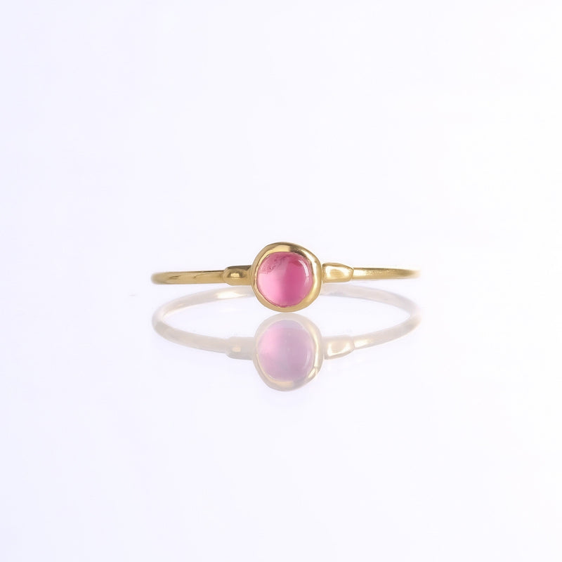 Dainty Raw Pink Tourmaline Ring, 24k gold, photographed on white