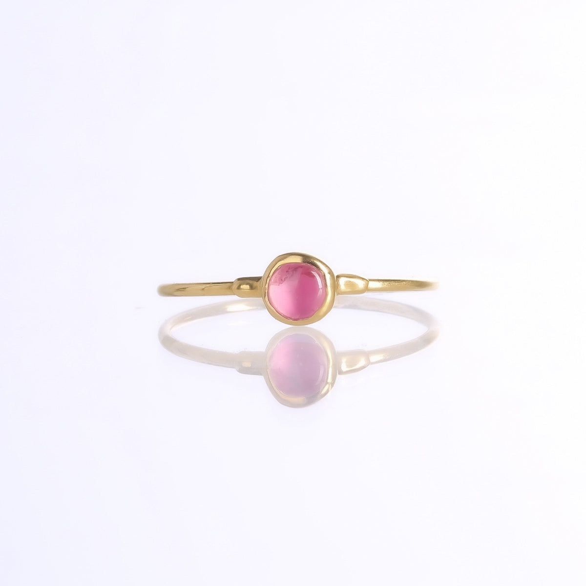 Dainty Raw Pink Tourmaline Ring, 24k gold, photographed on white