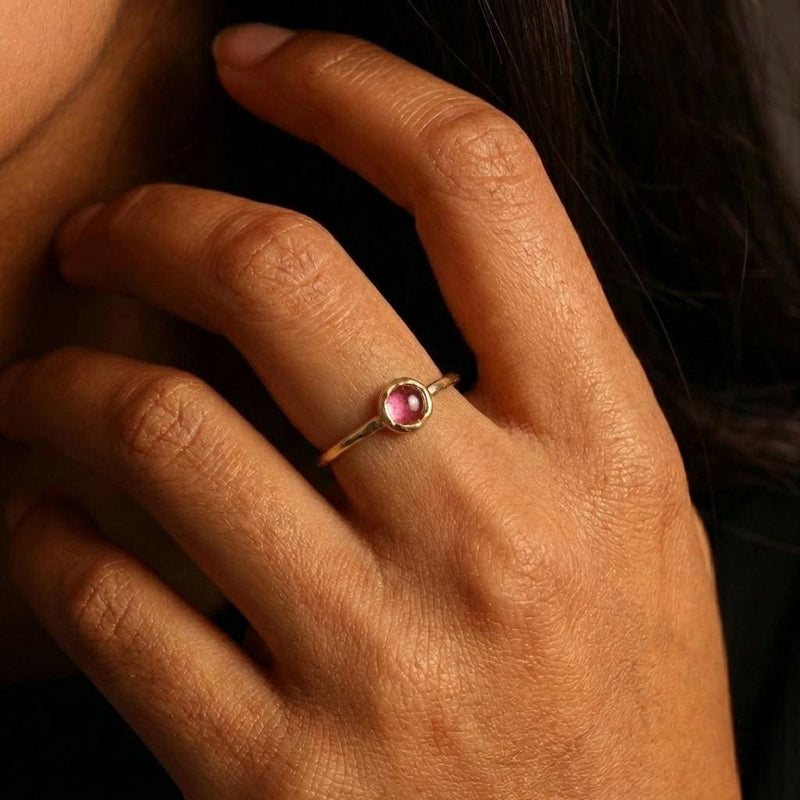 Ringcrush Dainty Raw Pink Tourmaline Ring, 24k gold