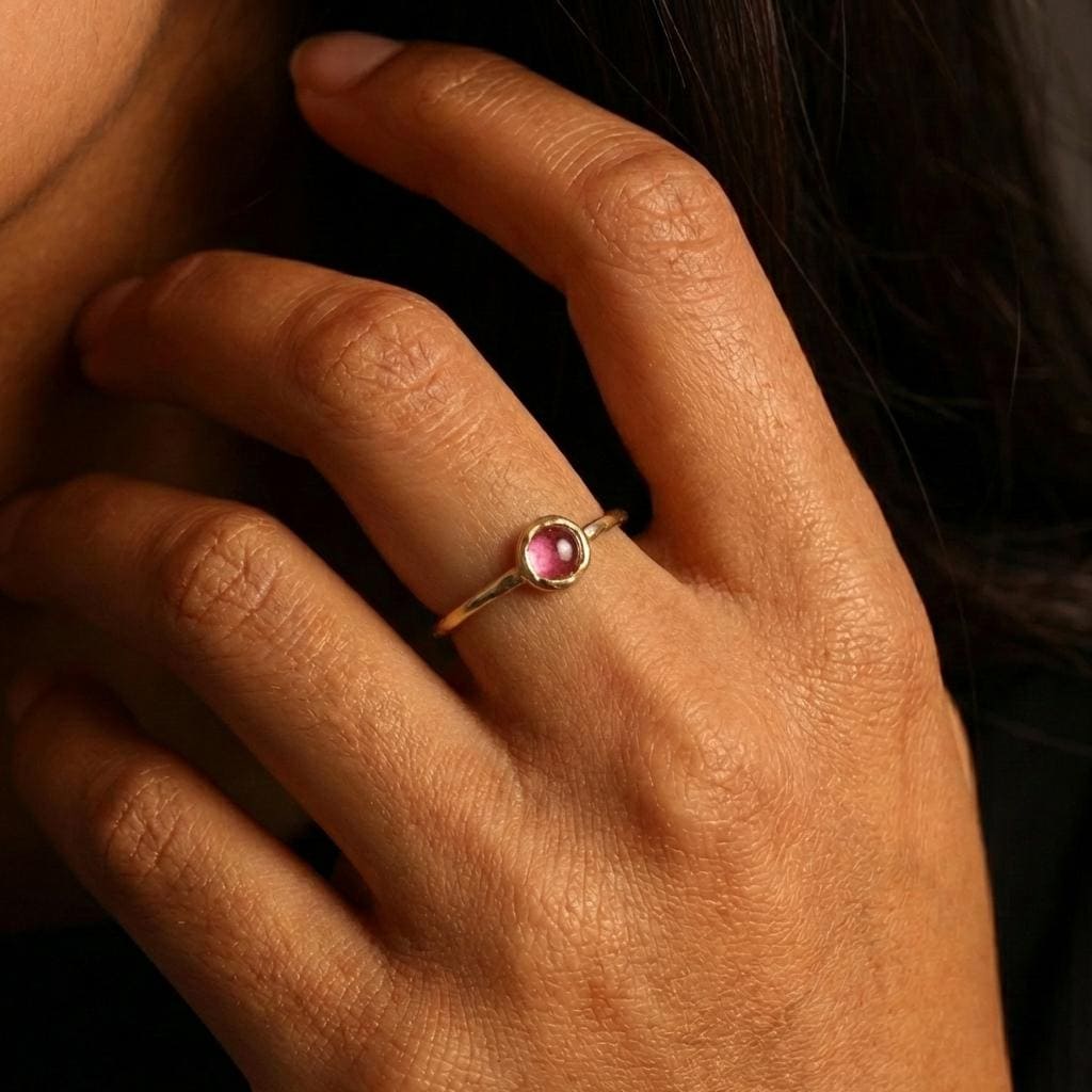 Ringcrush Dainty Raw Pink Tourmaline Ring, 24k gold