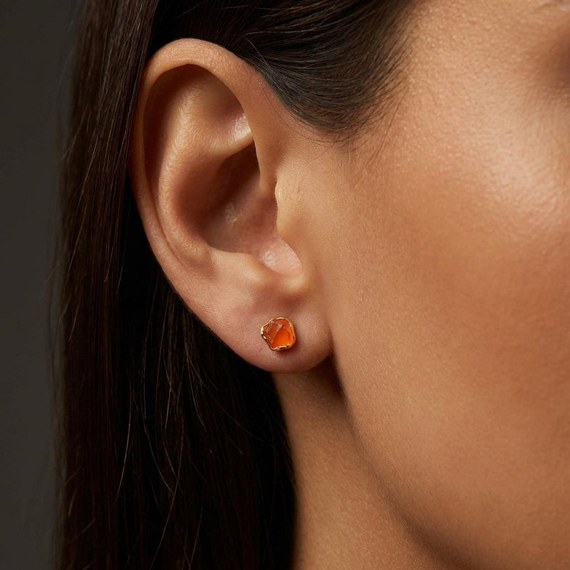 Ringcrush Raw Carnelian Stud Earrings, 24k gold