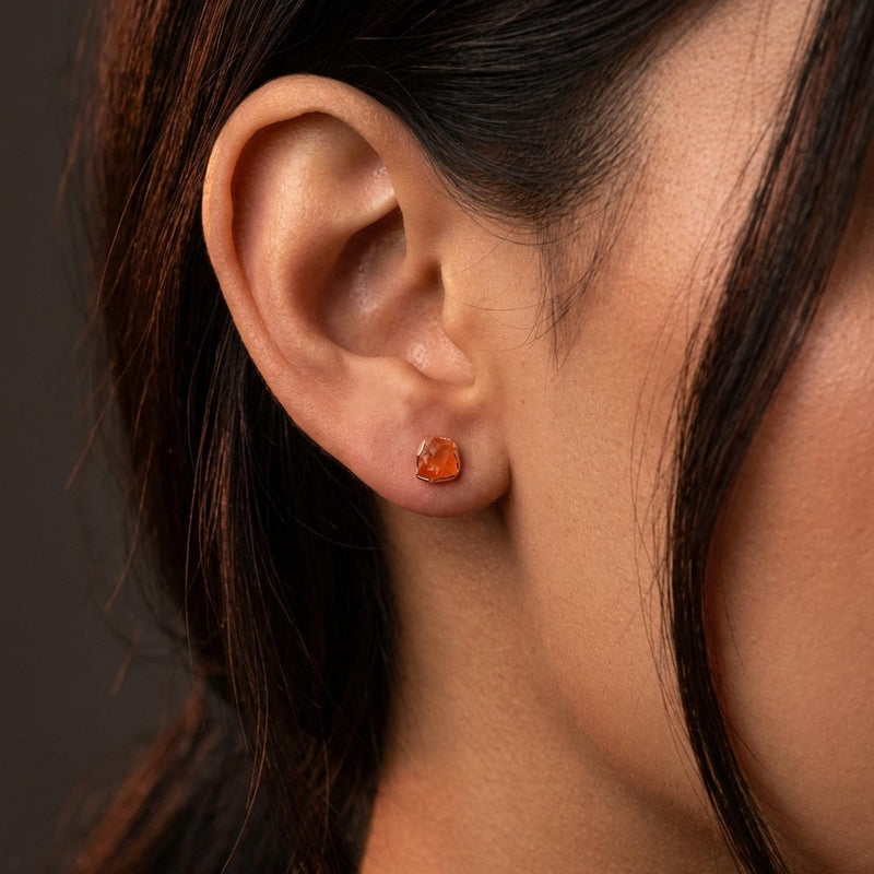 Additional photo of the Raw Carnelian Stud Earrings