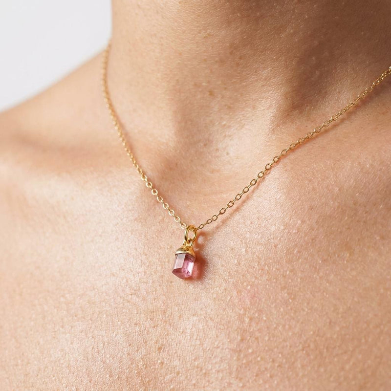Ringcrush Mini Raw Pink Tourmaline Necklace, 24k gold