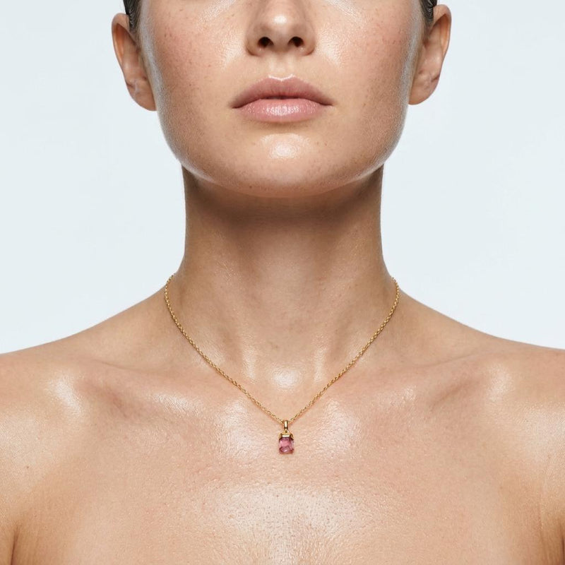 Mini Raw Pink Tourmaline Necklace - October birthstone