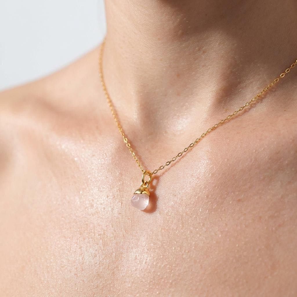 Ringcrush Raw Rose Quartz Necklace, 24k gold