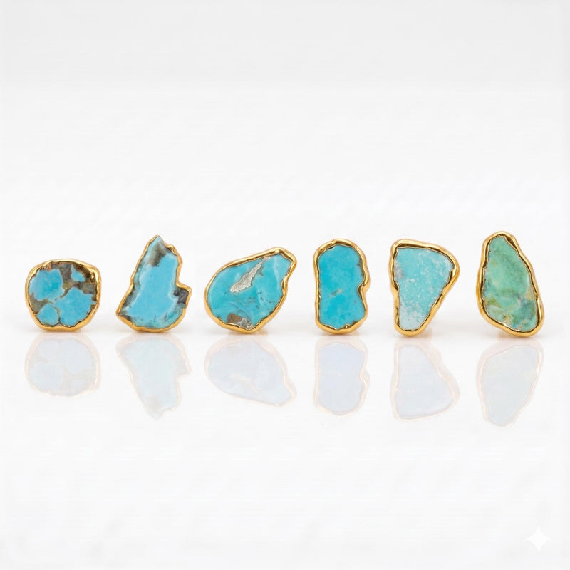 Ringcrush Raw Turquoise Earrings, 24k gold
