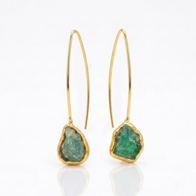 Ringcrush Raw Emerald Dangle Earrings, 24k gold (photo 4)