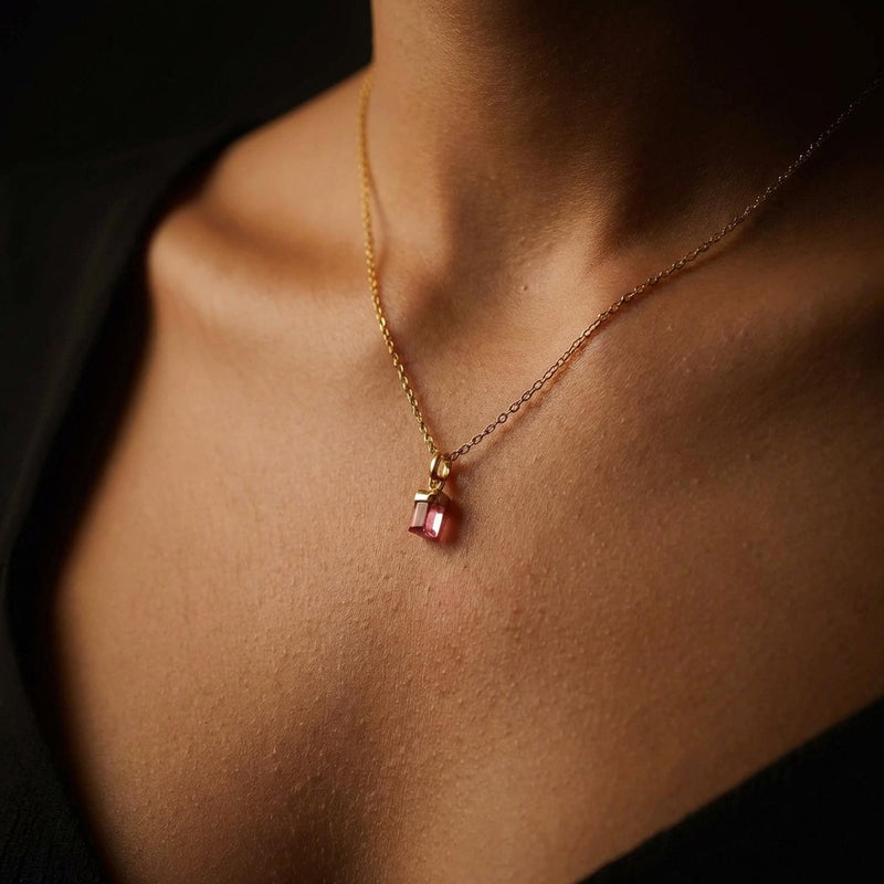 Additional photo of the Dainty Raw Pink Tourmaline Necklace (photo 5)