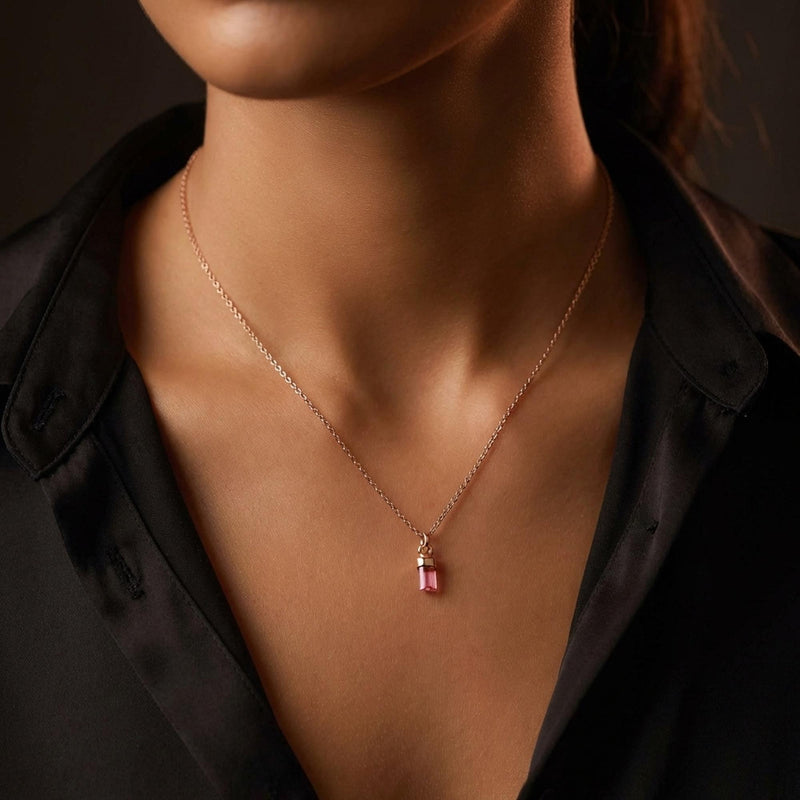 Dainty Raw Pink Tourmaline Necklace - October birthstone (photo 6)