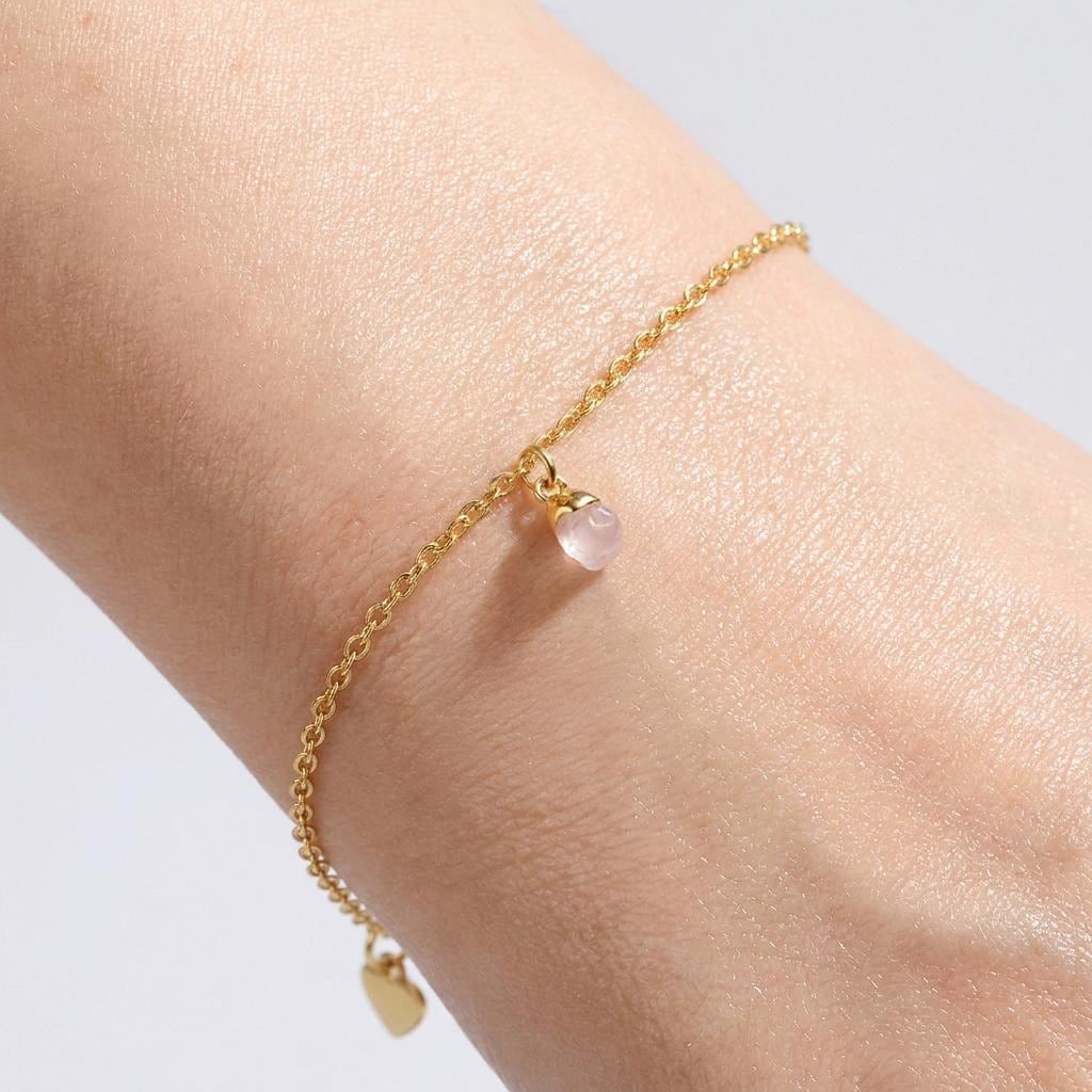 Ringcrush Dainty Raw Rose Quartz Bracelet, 24k gold