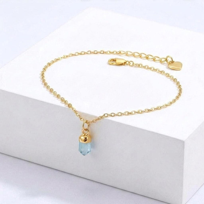 Dainty Raw Aquamarine Bracelet - March birthstone