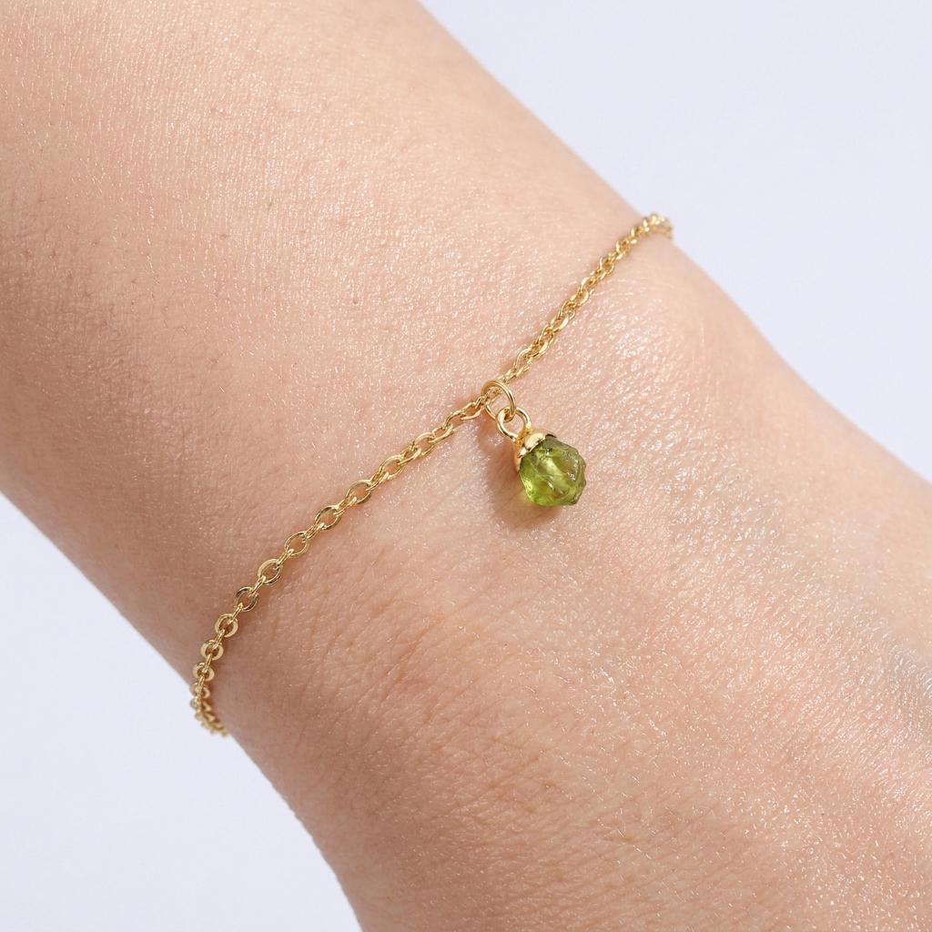 Ringcrush Dainty Raw Peridot Bracelet, 24k gold