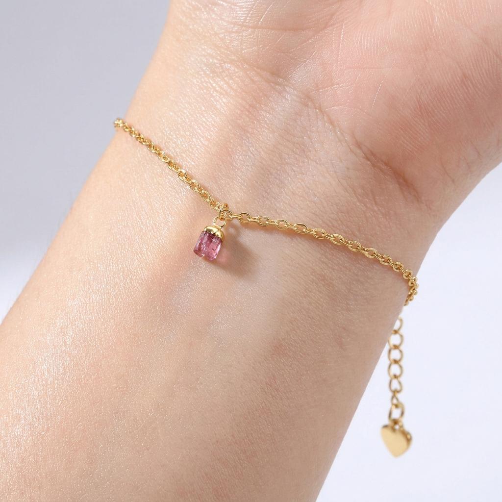 Ringcrush Dainty Raw Pink Tourmaline Bracelet, 24k gold