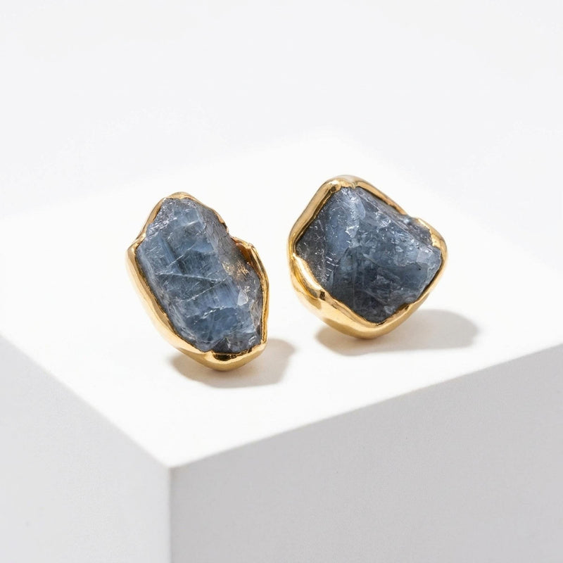 Additional photo of the Raw Sapphire Stud Earrings