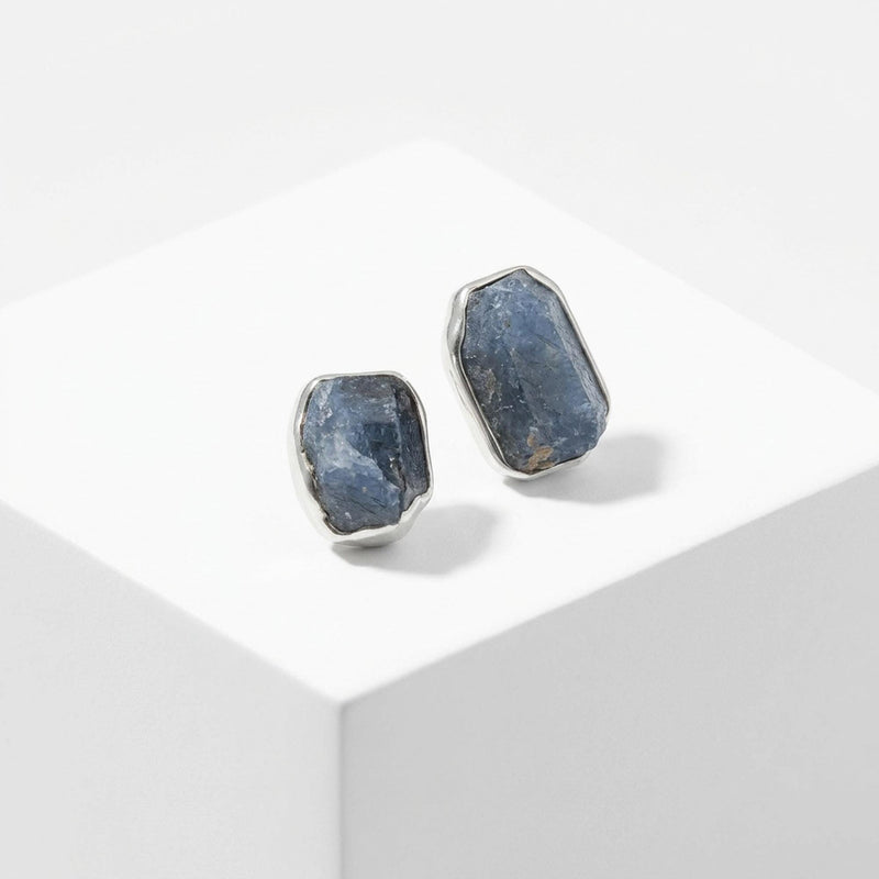 Raw Sapphire Stud Earrings - September birthstone