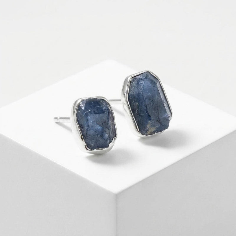 Additional photo of the Raw Sapphire Stud Earrings (photo 5)