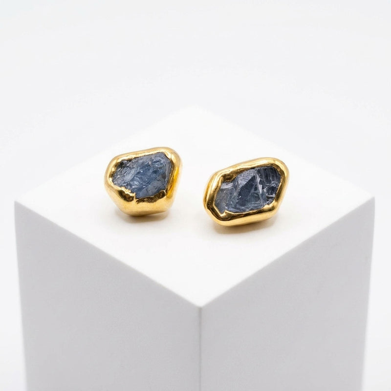 Raw Sapphire Stud Earrings - September birthstone (photo 6)