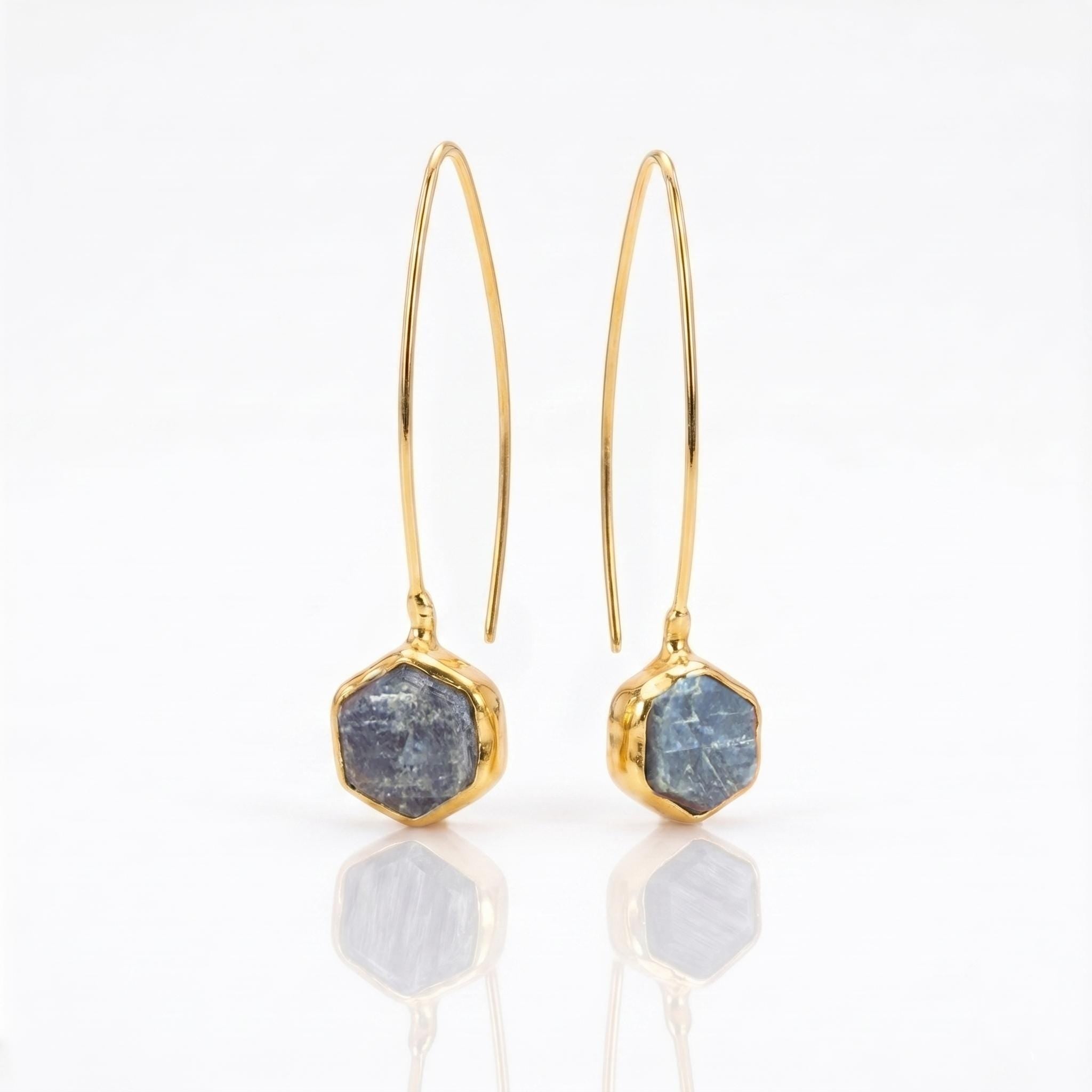 Ringcrush Raw Sapphire Dangle Earrings, 24k gold