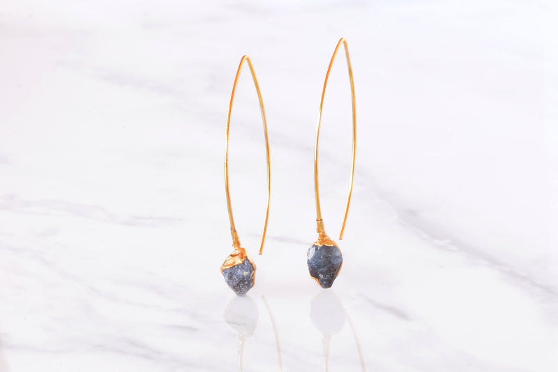 Raw Sapphire Dangle Earrings on a white background (8 of 12)