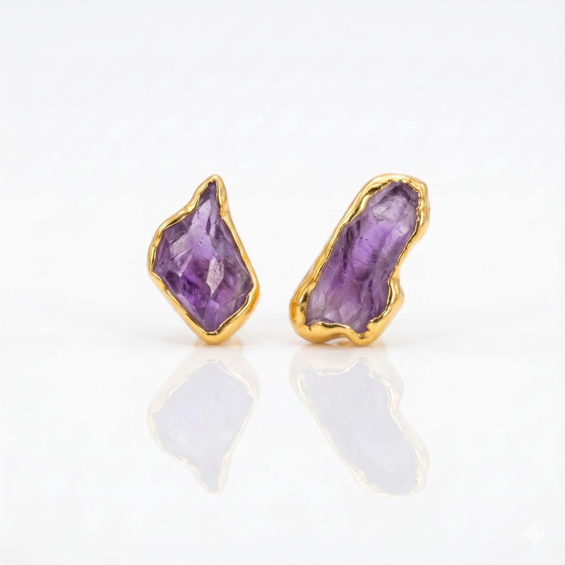 Raw Amethyst Stud Earrings on a white background (3 of 11)