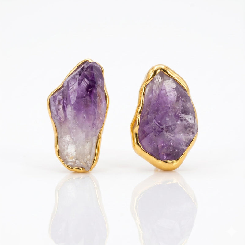 Raw Amethyst Stud Earrings on a white background (5 of 11)