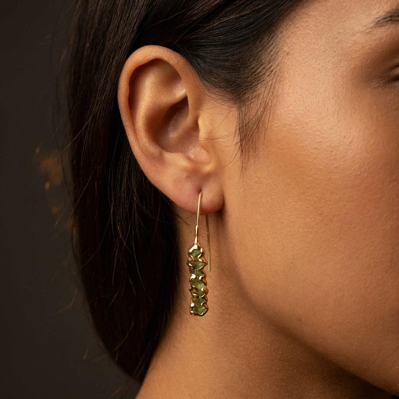 Raw Peridot Dangle Earrings - August birthstone (photo 6)