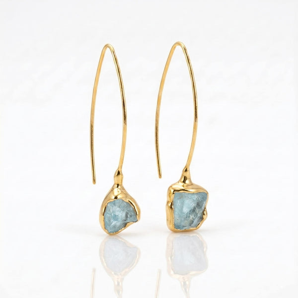 Raw Aquamarine Earrings on a white background