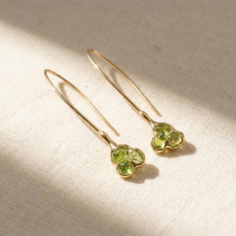 Ringcrush Raw Peridot Dangle Earrings, 24k gold