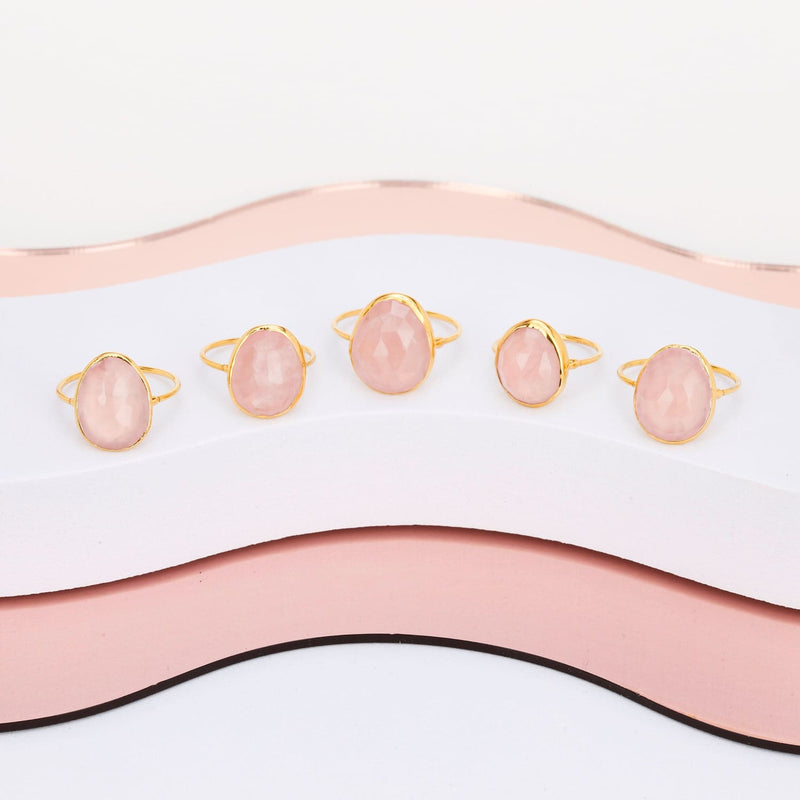 Statement Rose Quartz Ring Raw Gemstone Jewelry Rough