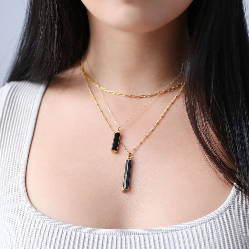 Three Layered Necklace Set • Raw Black Tourmaline • Gold