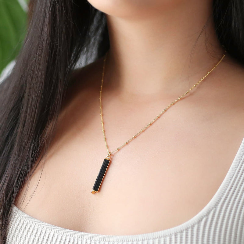 Three Layered Necklace Set • Raw Black Tourmaline • Gold