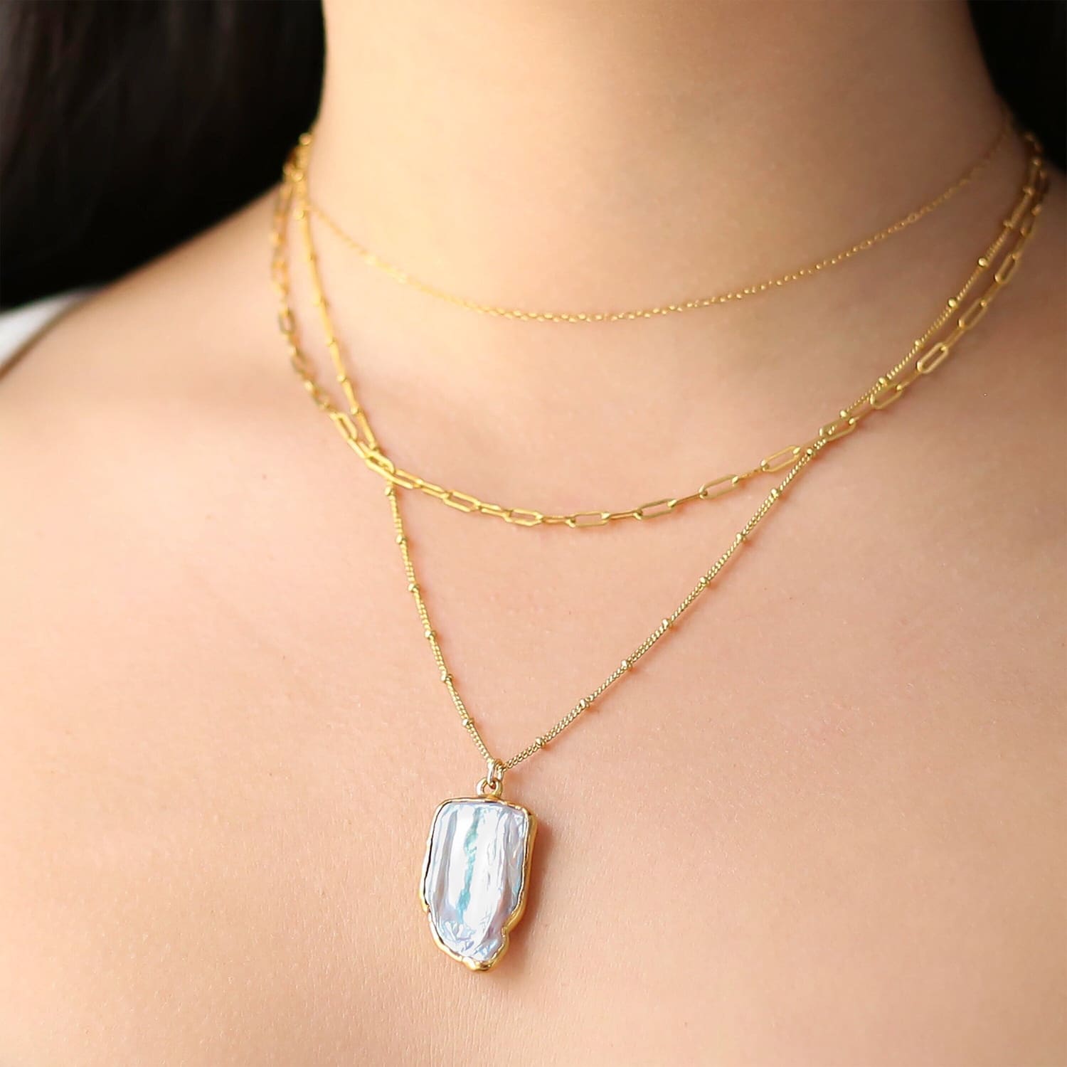 Statement Twin White Baroque Pearl Necklace | Unique Rose Gold Jewelry