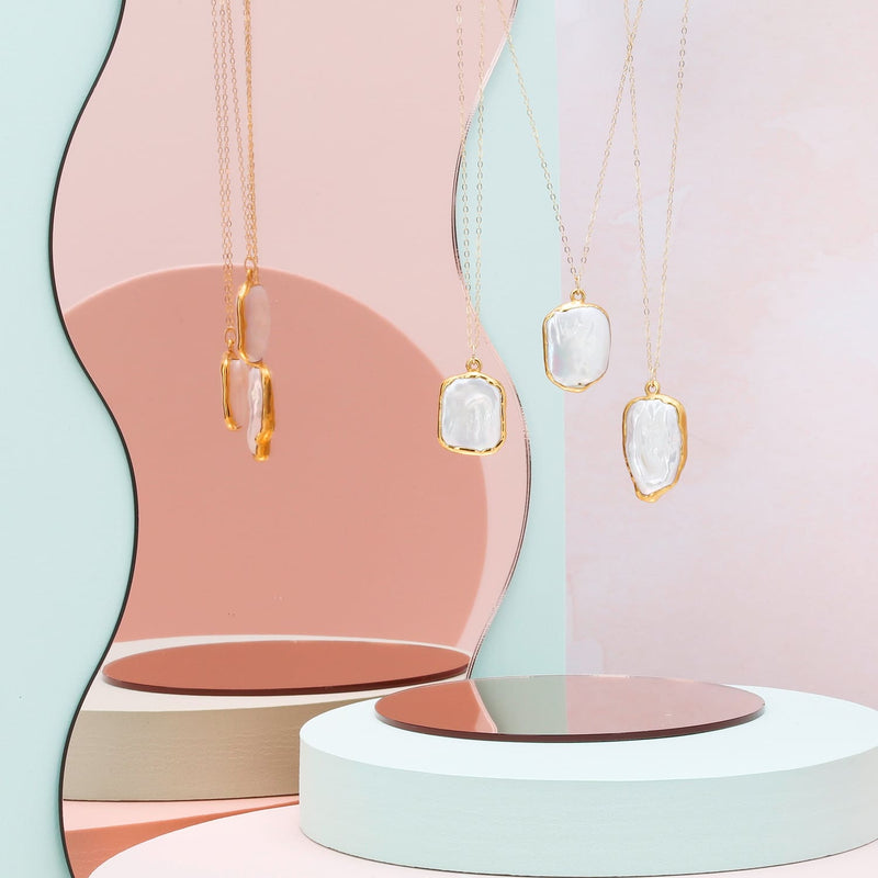 Three Layered Pearl Drop Necklace Set • Gold Filled • Raw