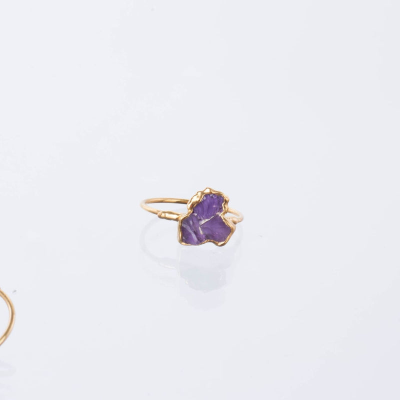 Triple Raw Amethyst Cluster Ring Stone Gold Statement