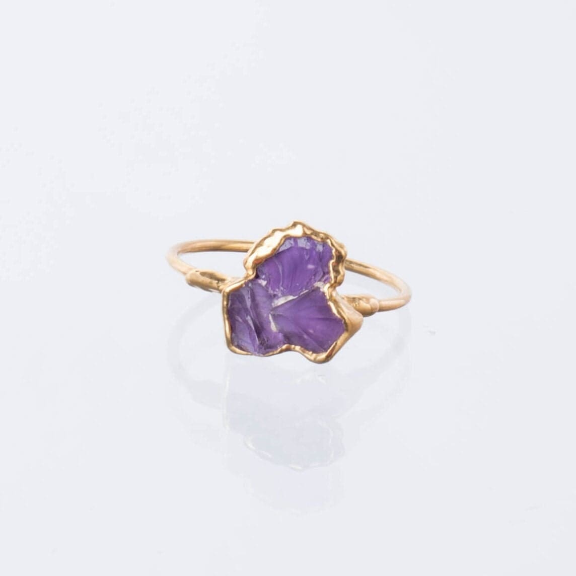 Triple Raw Amethyst Cluster Ring Stone Gold Statement