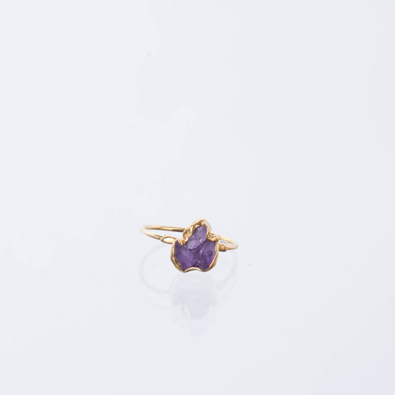 Triple Raw Amethyst Cluster Ring Stone Gold Statement