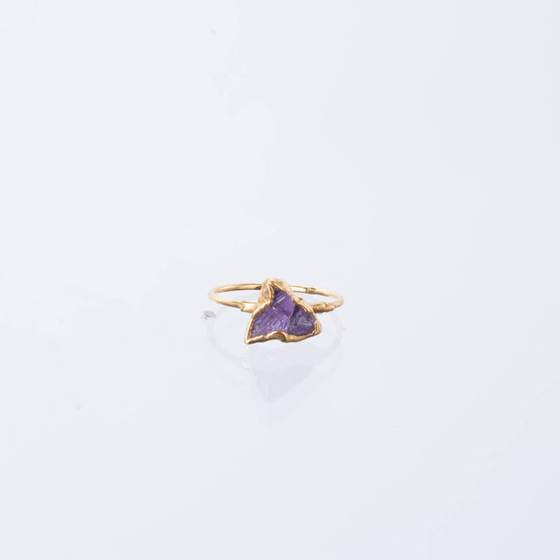 Triple Raw Amethyst Cluster Ring Stone Gold Statement