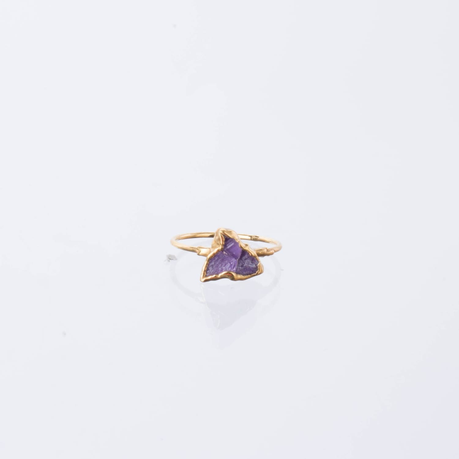 Triple Raw Amethyst Cluster Ring Stone Gold Statement