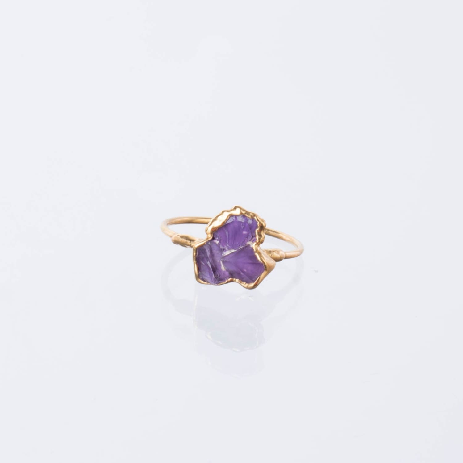 Triple Raw Amethyst Cluster Ring Stone Gold Statement