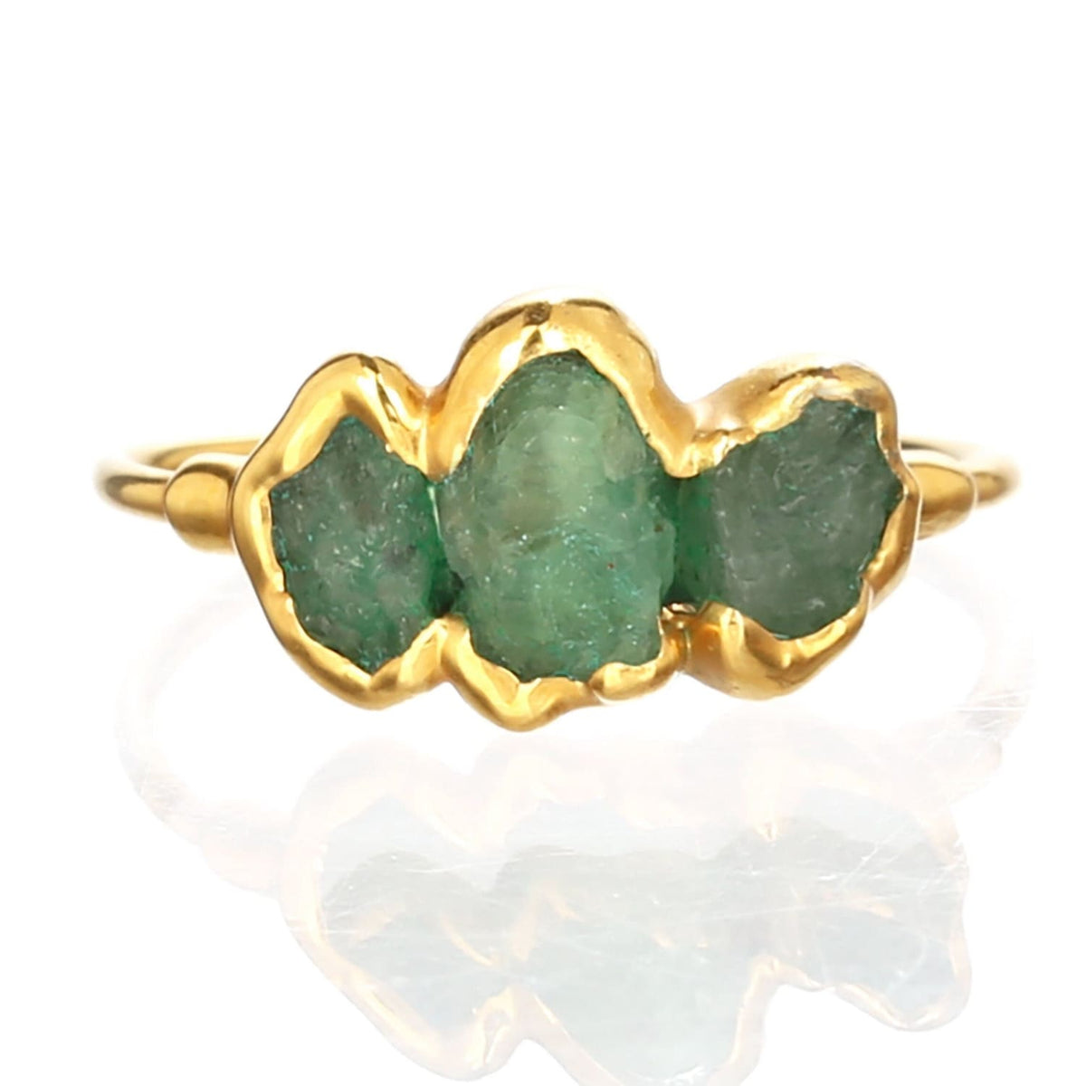 Triple Raw Emerald Ring Stone Birthstone Jewelry Gemstone