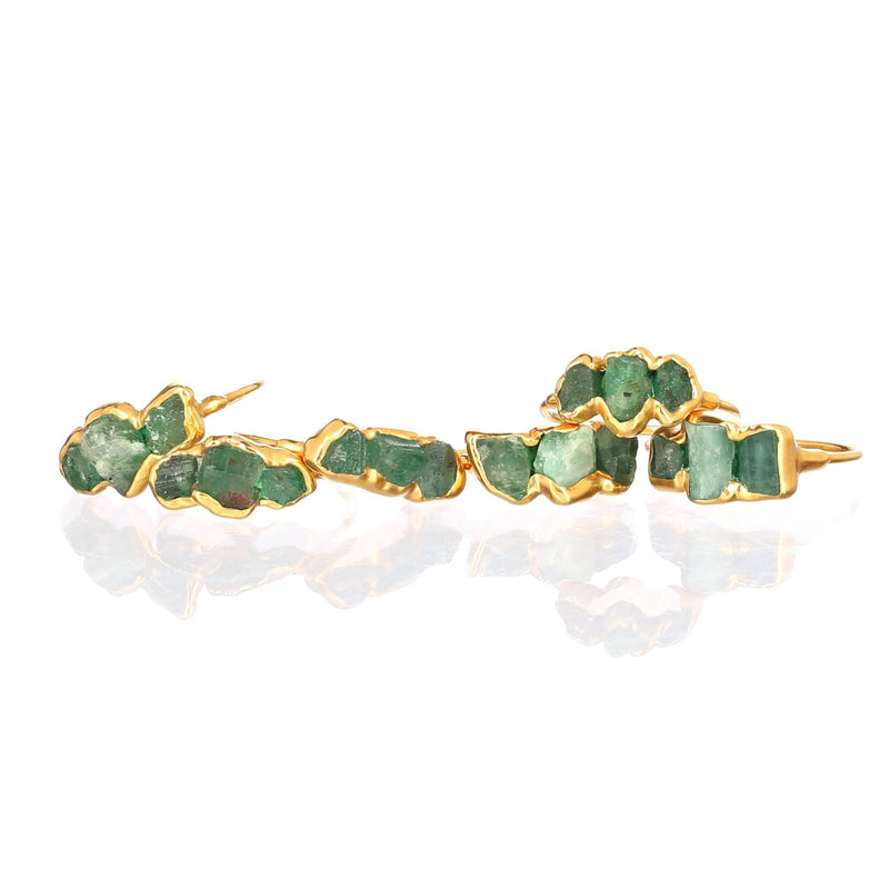 Triple Raw Emerald Ring Stone Birthstone Jewelry Gemstone