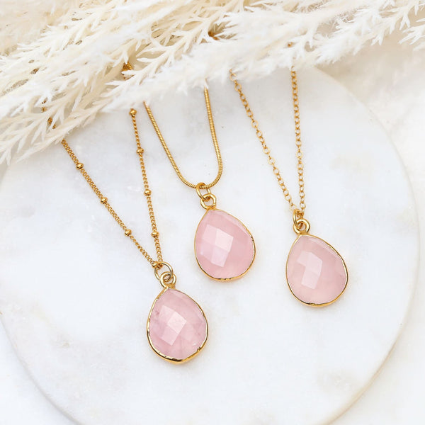 Two Layered Necklace Set • Genuine Rose Quartz • Gold Filled