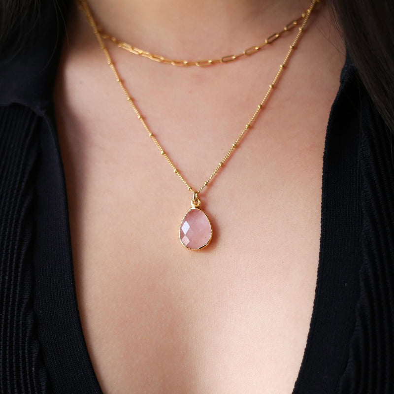 Two Layered Necklace Set • Genuine Rose Quartz • Gold Filled