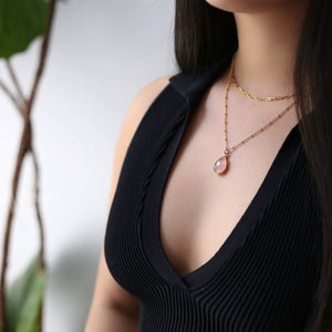 Two Layered Necklace Set • Genuine Rose Quartz • Gold Filled