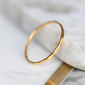 Ultra Thin Gold Hammered Stacking Ring • 14k Fill Textured